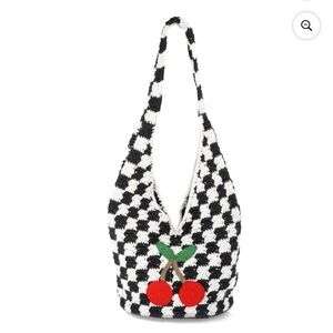 No Boundaries Black and White Crochet Hobo Bag with Cherry Accent